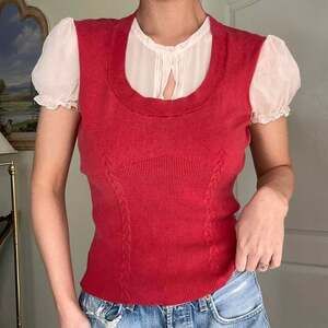 Vintage 90s Worthington Silk Vest & Puff Sleeve Blouse Two-in-One — Red, Red, Si